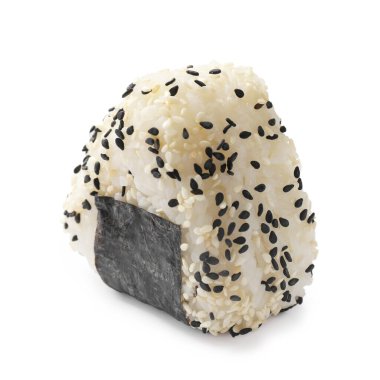Pirinç topu (onigiri) beyaz üzerine izole edilmiş. Geleneksel Japon yemeği