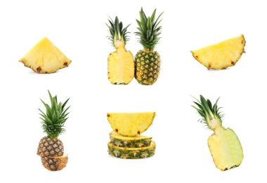 Beyazlar üzerinde izole edilmiş taze ananaslar.