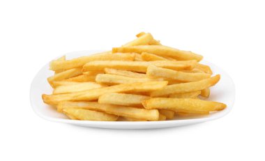 Many delicious French fries isolated on white