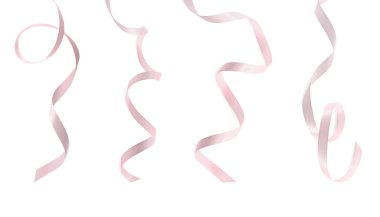 Güzel açık pembe kurdeleler beyaz sette izole edilmiş.