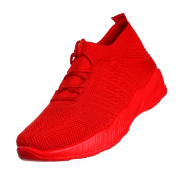 Bir kırmızı spor ayakkabı beyaz havada izole edilmiş.