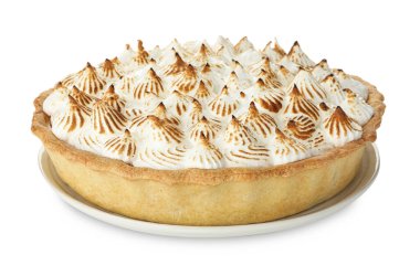 Beyazın üzerine izole edilmiş lezzetli bir kremalı pasta.