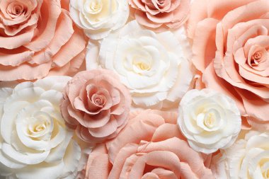 Arka plan olarak güzel kağıt çiçekler, üst görünüm