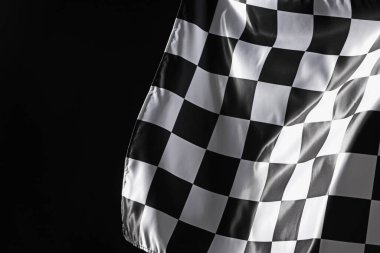 Siyah arkaplanda bir yarış bayrağı, metin için boşluk