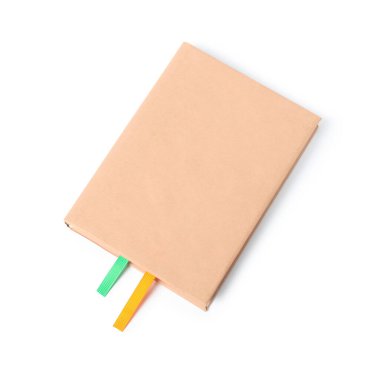 Beyaz, üst görünümde izole edilmiş kurdele yer imi olan kitap