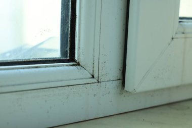 İçerideki siyah kalıptan etkilenen pencere, yakın çekim görüntüsü