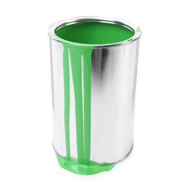 Açık yeşil boya kutusu beyaza izole edilmiş.