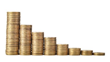 altın sikke üzerinde beyaz izole yığınları