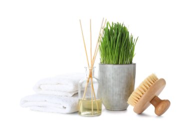 Spa composition with wheatgrass isolated on white