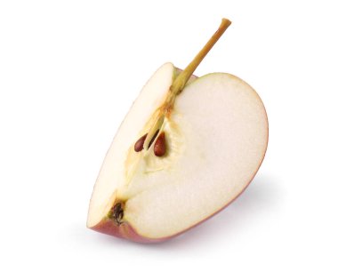 Taze olgun elma parçası beyaza izole edilmiş.