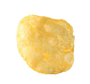 Beyaza izole edilmiş lezzetli bir patates cipsi.