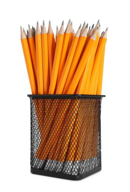 Many pencils in holder isolated on white