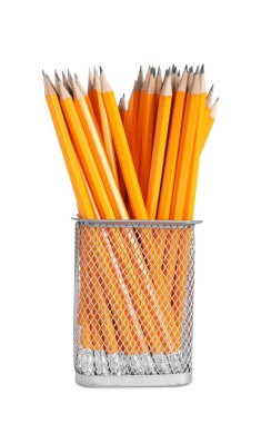 Many pencils in holder isolated on white