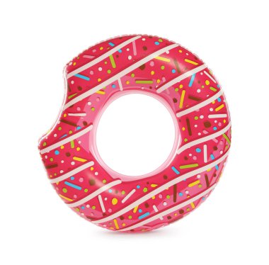 Beyaz arkaplanda parlak şişirilebilir donut şekilli halka