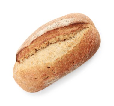 Bir somun taze pişmiş ekmek beyaz, üst manzara izole