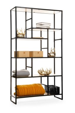 Ev dekorasyonu beyaz üzerine izole edilmiş raf ünitesi