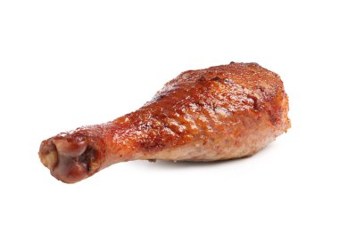 Lezzetli pişmiş hindi budu beyaza izole edilmiş.