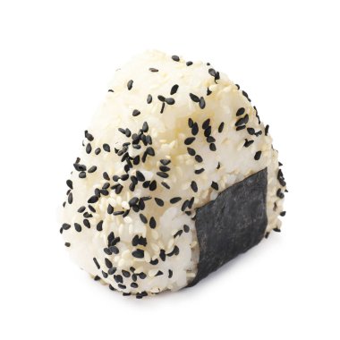 Pirinç topu (onigiri) beyaz üzerine izole edilmiş. Geleneksel Japon yemeği