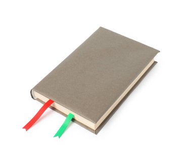 Beyaz üzerine izole edilmiş kurdele yer imleri olan kitap