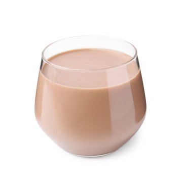 Lezzetli çikolatalı süt, beyaz bardakta.