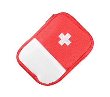 İlk yardım kiti beyaz, üst görünümde izole