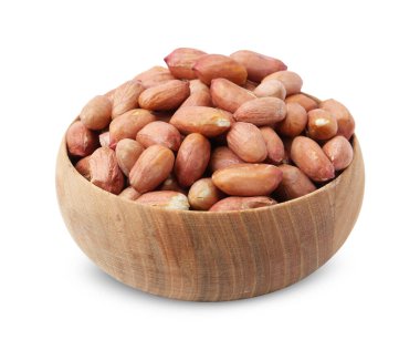 Fresh peanuts in bowl isolated on white