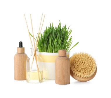 Spa composition with wheatgrass isolated on white