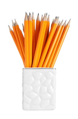 Many pencils in holder isolated on white