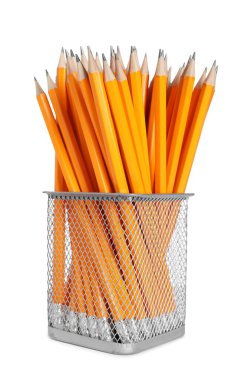 Many pencils in holder isolated on white
