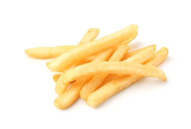 Many delicious French fries isolated on white