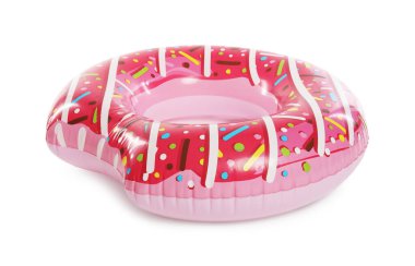 Beyaz arkaplanda parlak şişirilebilir donut şekilli halka
