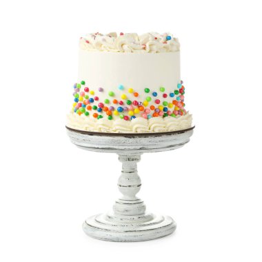 Lezzetli bento keki, beyaz üzerine renkli serpiştirilmiş.