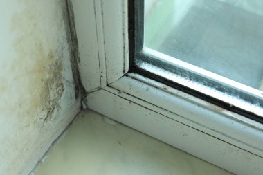 İçerideki siyah kalıptan etkilenen pencere, yakın çekim görüntüsü