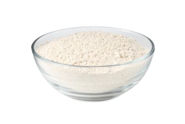 Beyaz kasedeki kahverengi pirinç unu.