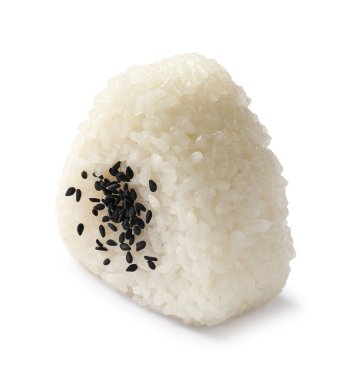 Pirinç topu (onigiri) beyaz üzerine izole edilmiş. Geleneksel Japon yemeği