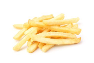 Many delicious French fries isolated on white