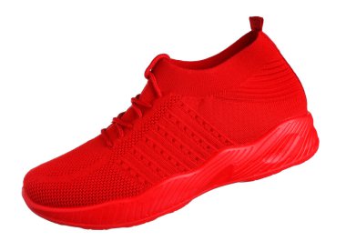 Bir kırmızı spor ayakkabı beyaz havada izole edilmiş.