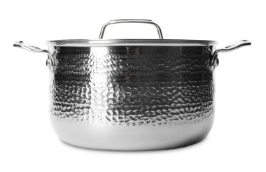 Beyaz izole kapak ile çelik tencere