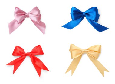 Beyaz arka planda farklı güzel fiyonklar, kolaj