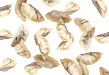 Beyaz arka planda pişmemiş gyoza havası