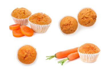 Lezzetli havuçlu çörekler beyaza izole edilmiş, hazır.