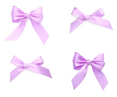 Beyaz arka planda güzel menekşe yayları, kolaj