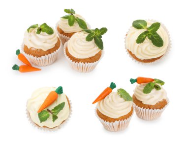 Beyaza izole edilmiş havuçlu kekler.