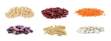 Beyaz, set üzerinde izole edilmiş farklı türde baklagiller