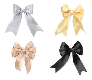 Beyaz arka planda farklı güzel fiyonklar, kolaj