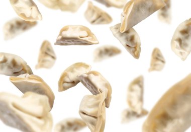 Beyaz arka planda pişmemiş gyoza havası