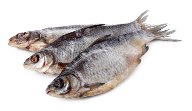 Beyaz üzerine izole edilmiş kurutulmuş tuzlanmış böcek balığı.