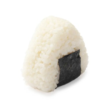 Pirinç topu (onigiri) beyaz üzerine izole edilmiş. Geleneksel Japon yemeği