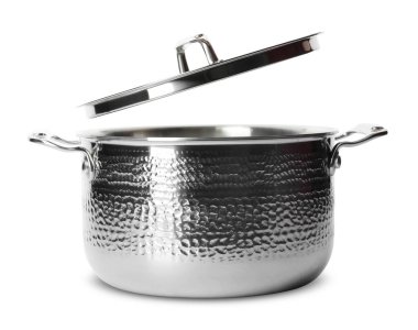 Beyaz izole kapak ile çelik tencere