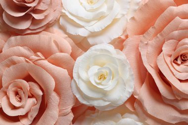 Arka plan olarak güzel kağıt çiçekler, üst görünüm